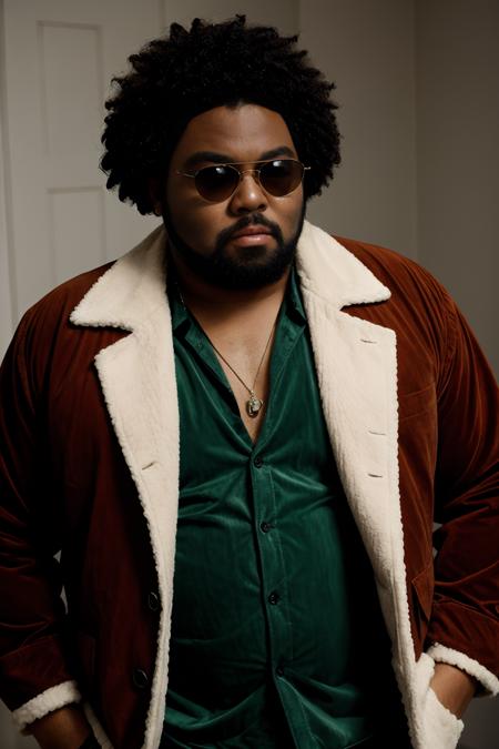 00137-171467299-JosephOnweghi, wearing a green corduroy jacket, afro hair, shades, silver necklace, in the 70s fashion magazine, vibrant colors_.png
